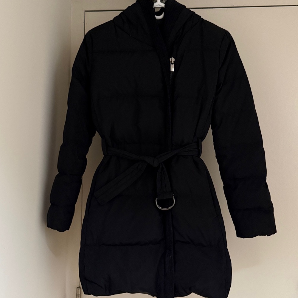 Mango Black Belted Puffer Jacket